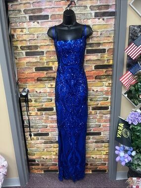 B. Smart Royal Blue Sequin Maxi Dress with Spaghetti Straps